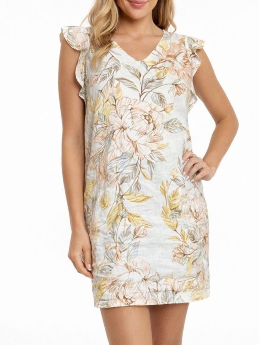 Nicole Miller 100% Linen Floral Dress – Size Large